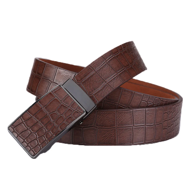 

Ta-weo Casual Men's Leather Belts, Faux Crocodile Striped Strap, Automatic Buckle Leather Belt Men Good Quality