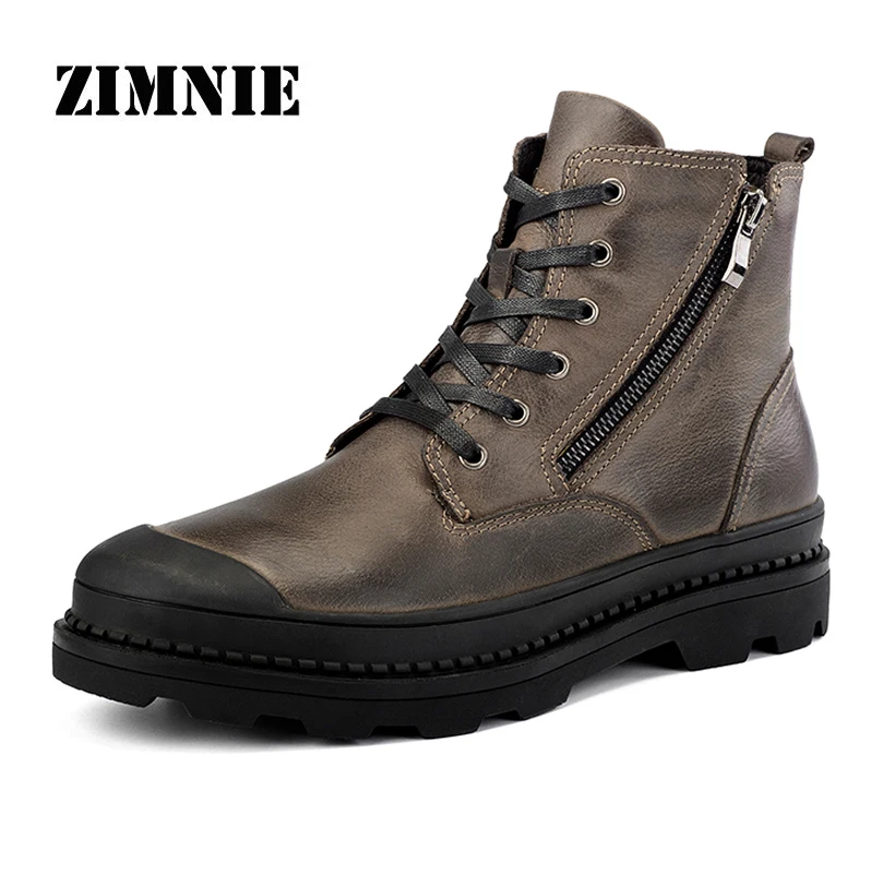 

ZIMNIE Men Boots Autumn Winter With Fur Warm Genuine Leather Boots Men Boots Work Shoes Men Footwear Fashion Rubber Ankle Shoes