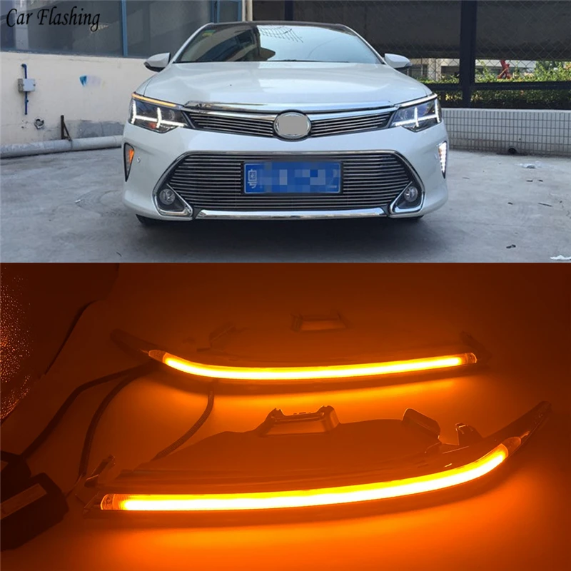 

Car flashing 2PCS Car Headlight Eyebrow with Turn Signal 12V DRL LED Daytime Running Light For Toyota Camry 2015 2016 2017 2018