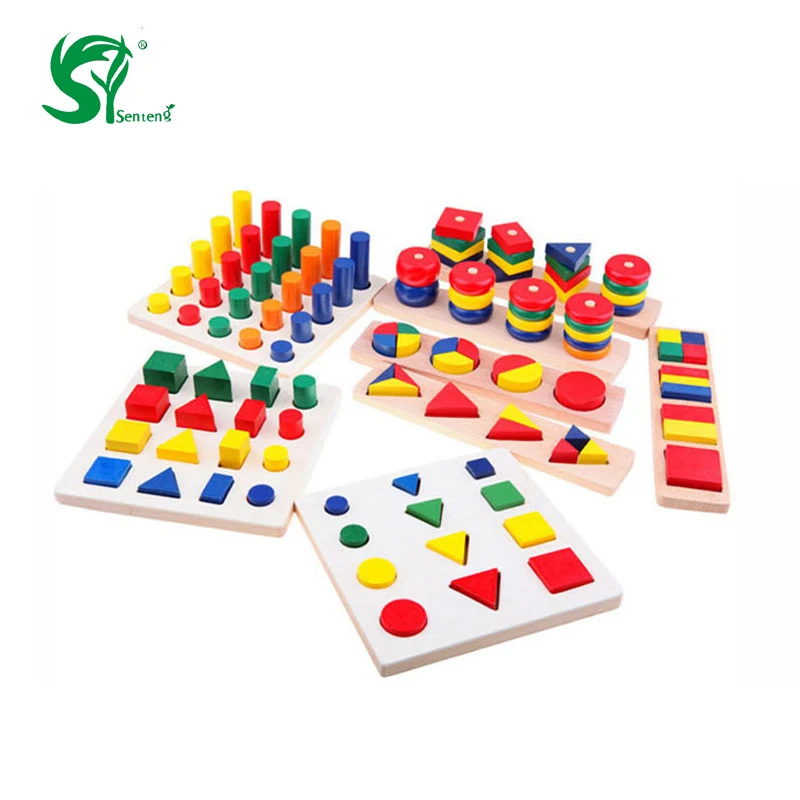 

Hot Sale Intellectual Geometry Wooden Toys for Children Montessori Educational 8 sets of building block Interesting Kids Toys