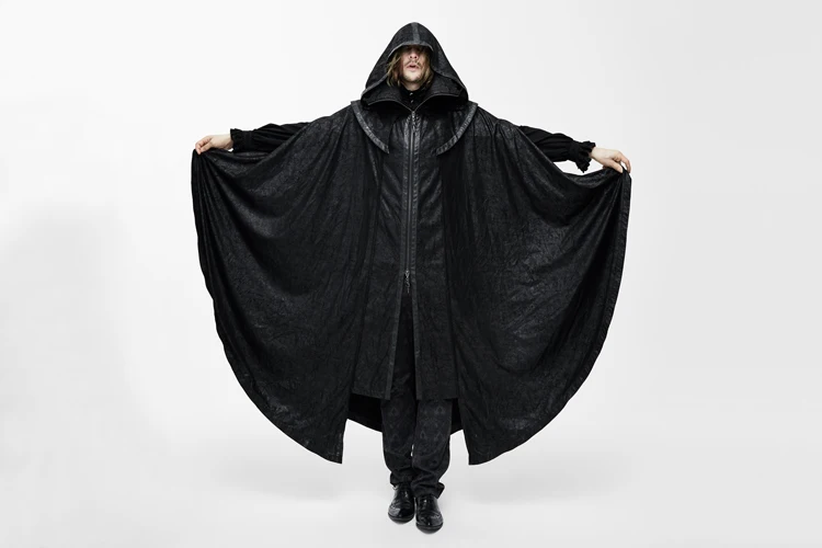 Дьявол мода стимпанк для мужчин длинный плащ пальто панк готический Хэллоуин Темный граф вампиров накидка "летучая мышь" повседневное с капюшоном свободные пальто