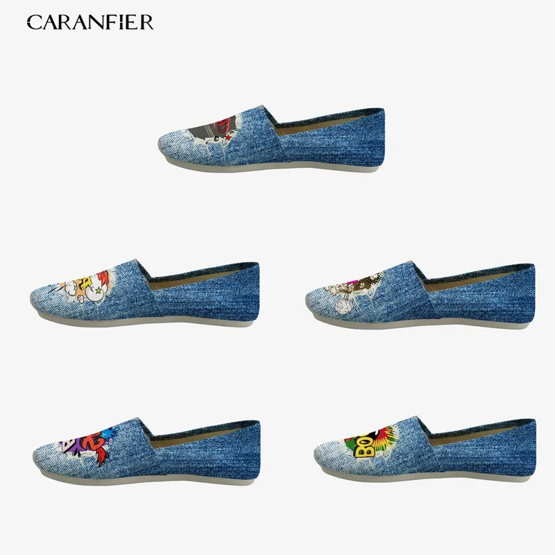 CARANFIER/Женская Базовая джинсовая парусиновая обувь на плоской подошве с принтом