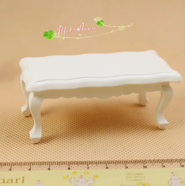 Миниатюрный Кукольный дом мини мебель модель твердой древесины волна край белый журнальный столик