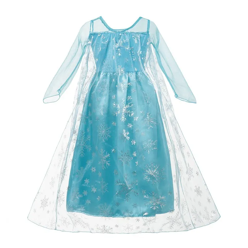 Длинное платье Эльзы для детей с накидкой со снежинками; праздничная одежда принцессы Эльзы с длинными рукавами и блестками; нарядная одежда для девочек на день рождения и карнавал