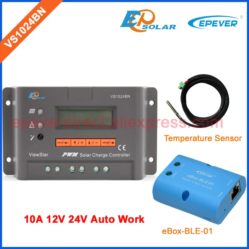 

VS1024BN EPEVER EPSolar 10A 10amp PWM system 12V 24V Auto Switch temperature sensor and BLE BOX Solar controller Charger
