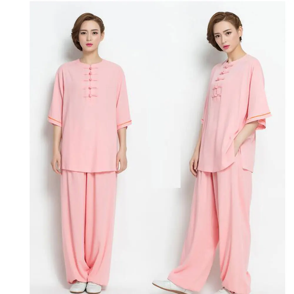 Женский костюм Тай Чи из хлопка и льна на весну лето с коротким рукавом|linen womens