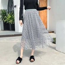 UPPIN Весна Осень Новая Модная Золотая Бархатная юбка Женская высокая талия плиссированная в горошек эластичная юбка Акция Женская Черная розовая длинная