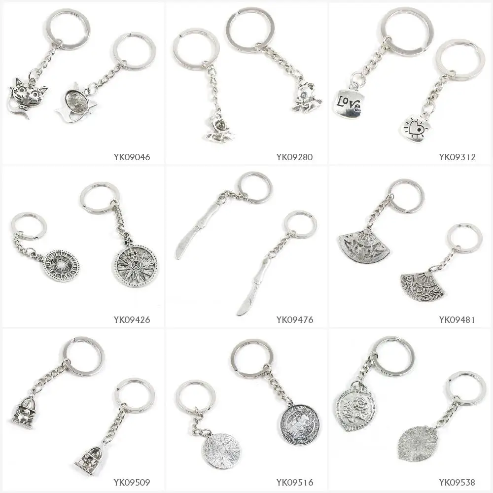 

Metal Antique Silver Keychain Keyring Keytag Key Chain Ring Lucky Cat Mouse Rat Love Heart Signs Titans Sign Fruit Knife Folding