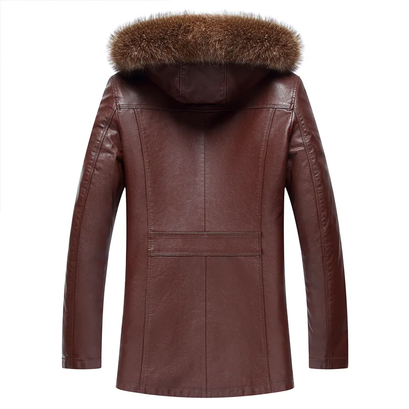 Новая длинная плотная теплая куртка Cuir Homme высокого качества с воротником из натурального меха мужские зимние кожаные куртки