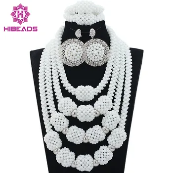 

Romantic White Arab Dubai Wedding African Beads Jewelry Set Handmade Crystal Statement Fashion Necklace Set Free Shipping WD298