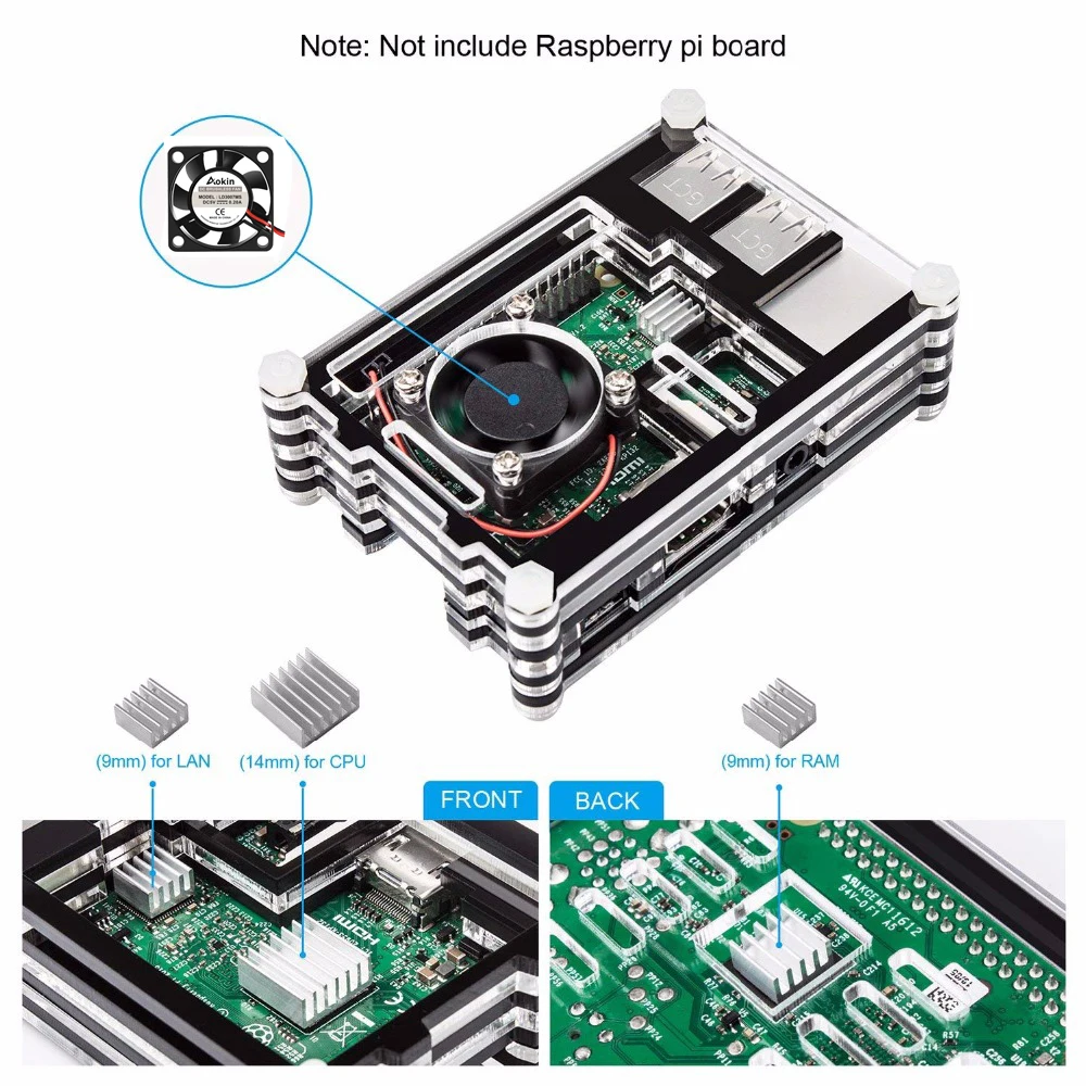 Aokin для Raspberry Pi 3 b плюс бесщеточный процессор вентилятор охлаждения Dc 5 в с 3 шт. алюминиевые радиаторы для Raspberry Pi 3b, 2b, Pi Модель