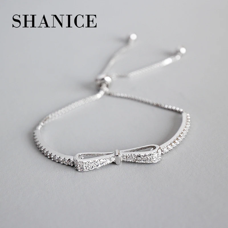 

SHANICE Christmas Authentic 100% 925 Sterling Silver Cute Bowknot With CZ Bangle & Bracelet Luxury Jewelry Lady Girl Student