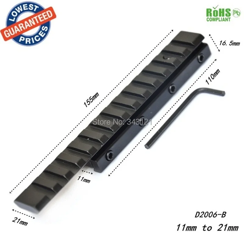 D2006-B Dovetail extend Weaver Picatinny Rail Adapter 11mm to 20mm/21mm Extensible Tactical Scope bases Extend Mount
