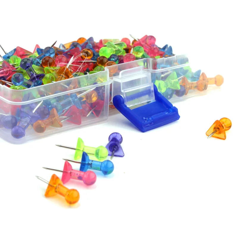200pcs Colored push pin Standard map pins alfinete chinchetas pushpins Stationery Round head small triangle transparent tacks |