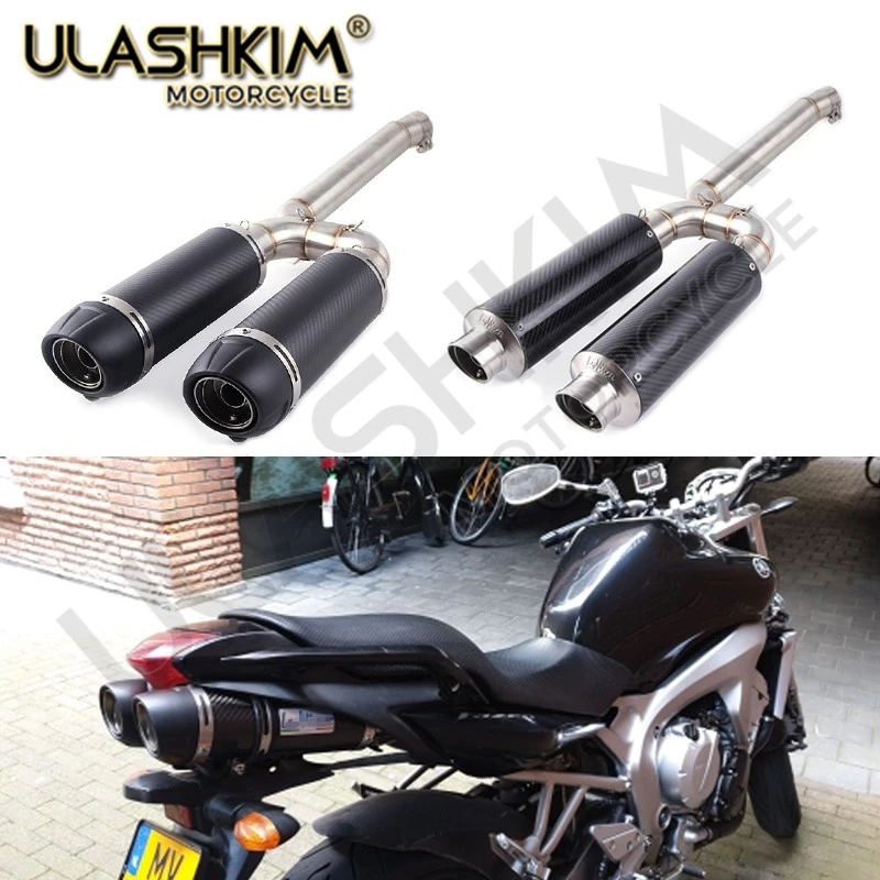 

FZ6S FZ6N Motorcycle Carbon Fiber Exhaust Muffler Connecter Middle Pipe Full System Slip On For Yamaha FZ-6N FZ-6S FZ6