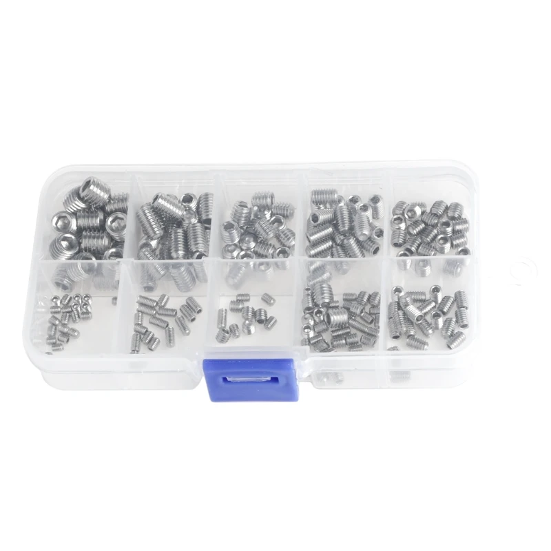 

OOTDTY M3-M8 200 Pcs/set Stainless Steel Allen Head Socket Hex Set Grub Screw Assortment Cup Point