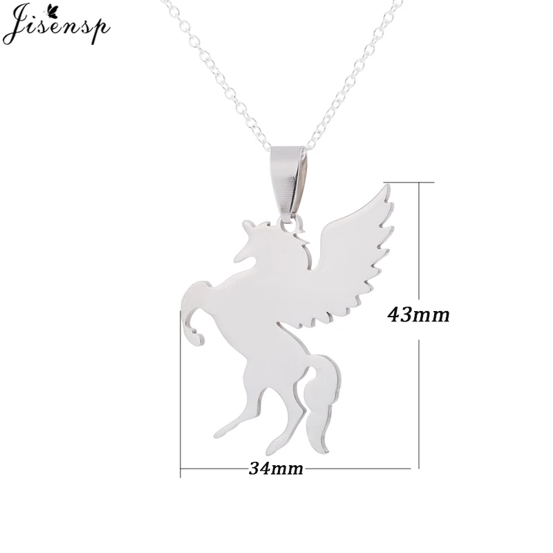 Jisensp New Women Jewelry Vintage Silver Cool Horse with Wing Pendant Long Necklace Men Gift Animal Unicorn Necklace Collares