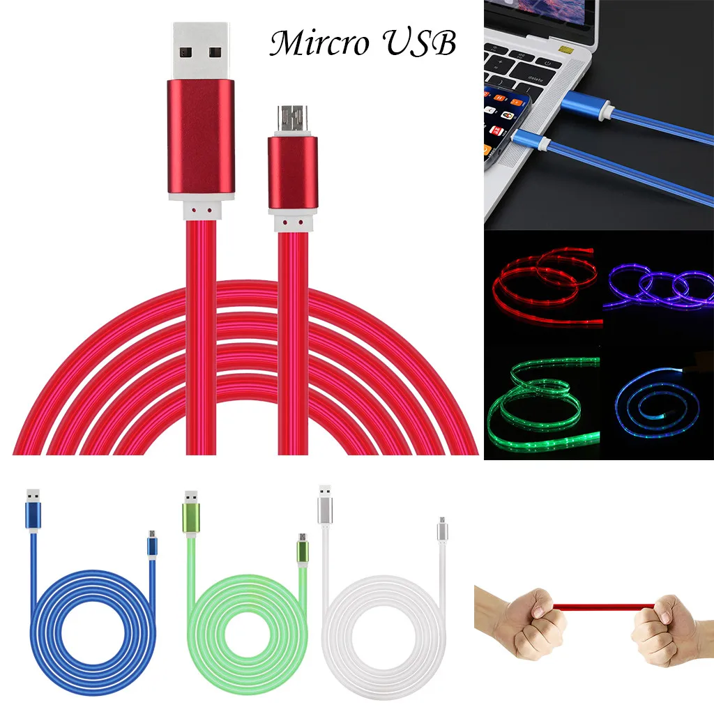 

LED Flow Glow Mircro US Cable Wire 2.4A Quick Charge Charger Data Cable For Phone Fast Mobile Phone Charger Fast charging