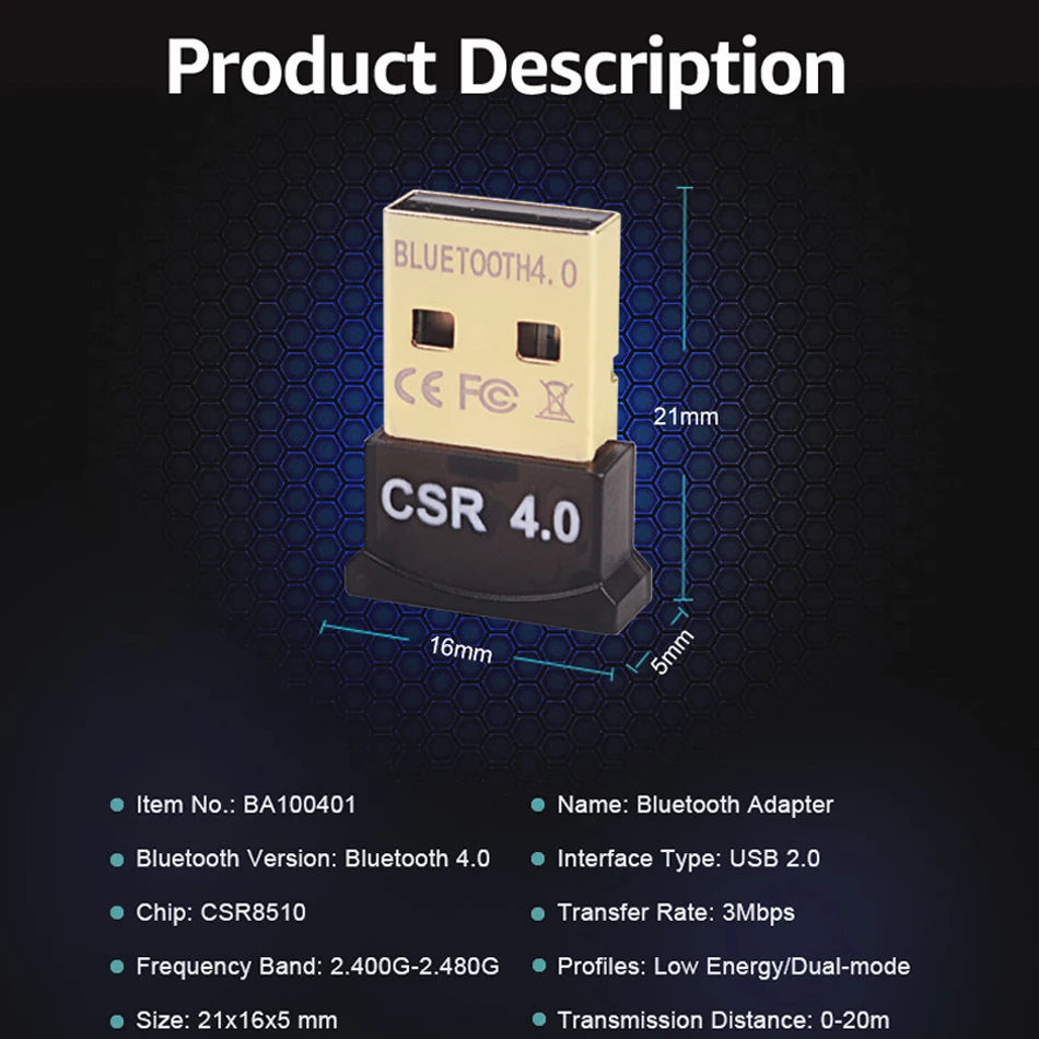 Oppselve Bluetooth адаптер V4.0 CSR двухрежимный беспроводной мини usb-адаптер Музыка передатчик звука для компьютера PC ноутбук