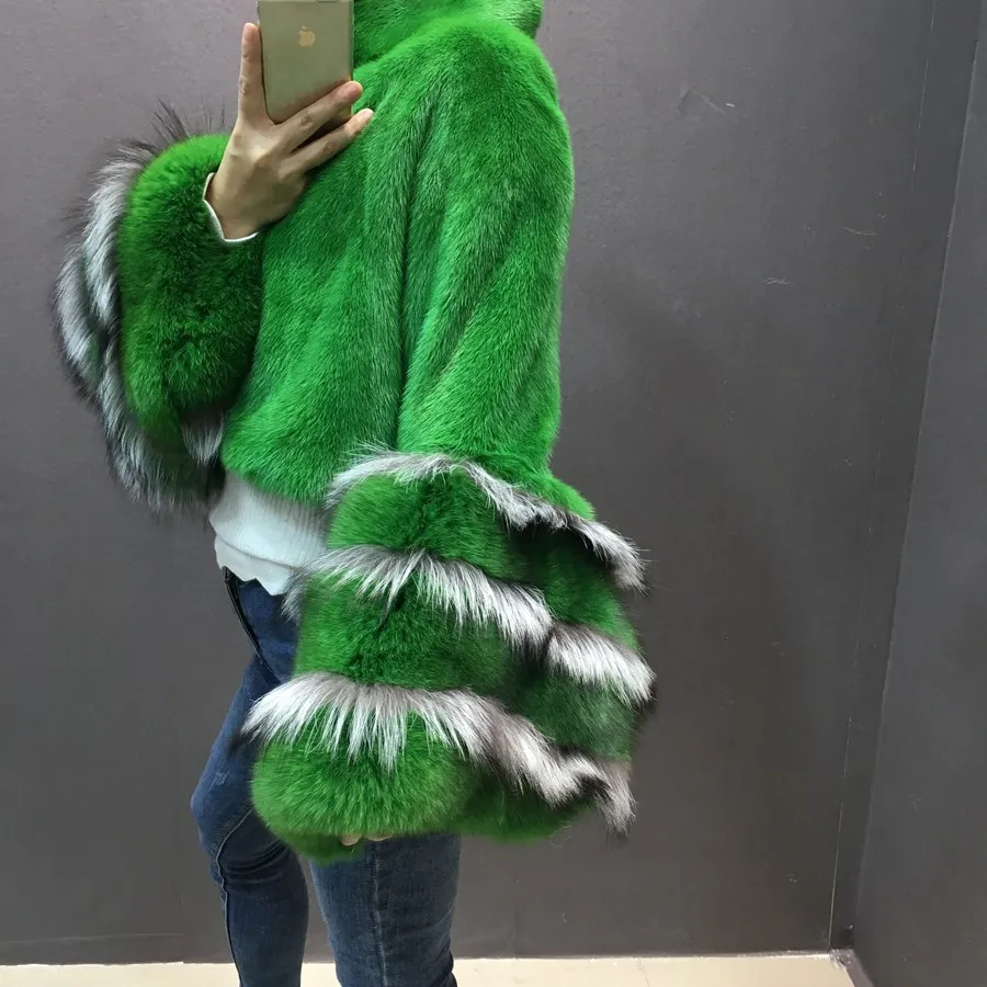 100% natural mink fur poncho with fox fur sleeve (3)
