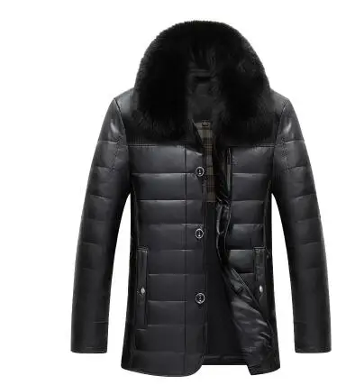 Зимнее пальто мужское кожаное длинное теплое зимнее пальто мужские кожаные пуховики с отложным меховым воротником Мужское пальто на молнии Одежда