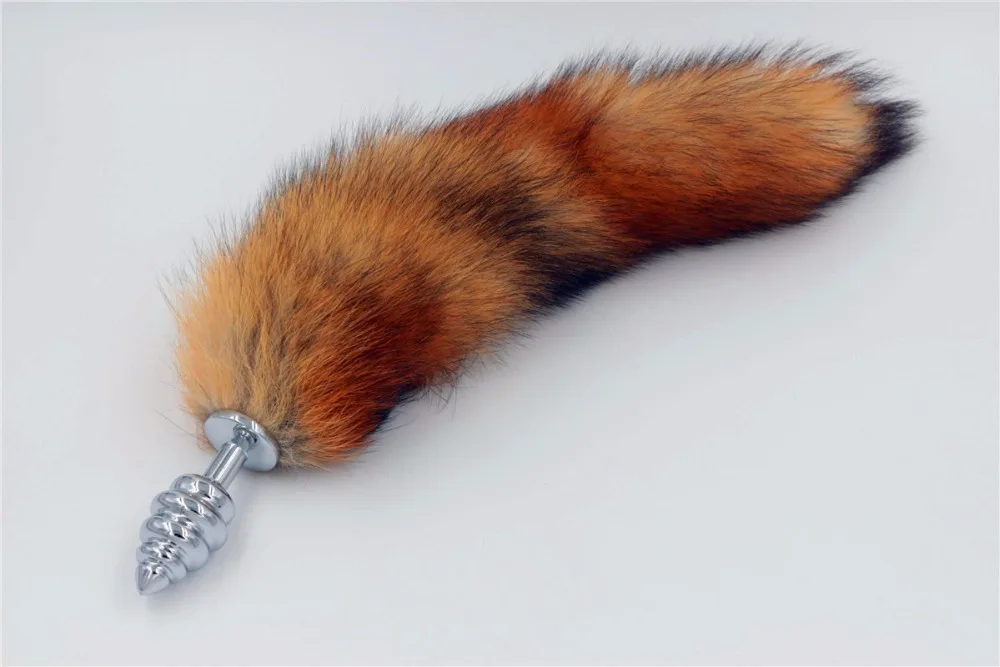 Screw Plugs Real Fox Tail Spiral Butt Anal Plug 35cm Long Real Fox