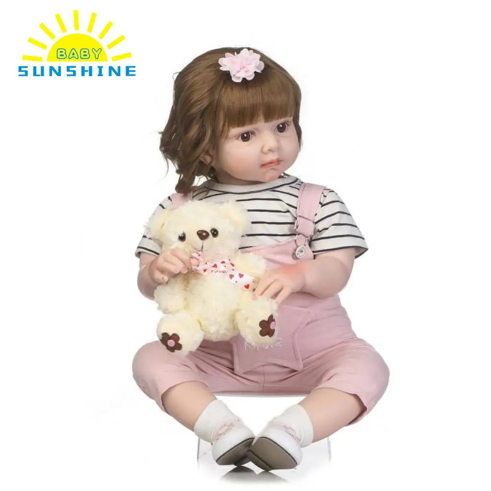 

2018 Reborn Baby Doll Girl Toddler Real Lifelike 28 Inch Babies Art Doll Great for Ages 3+ Pink suspenders toys for Children
