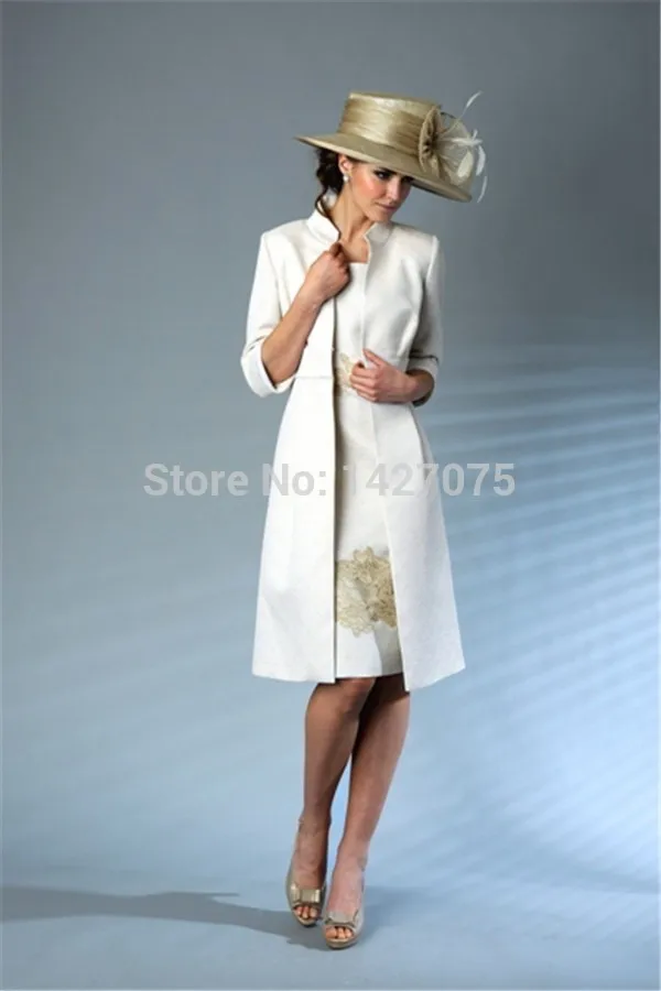 Knee Length Mother Of The Bride Dresses Gold Appliques Elegant Pant Suits New Arrival 2014 Vestidos De Novia Free Shipping | Свадьбы и