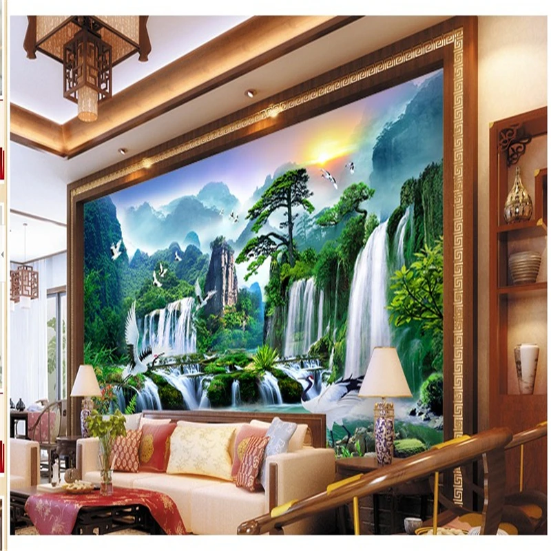 

beibehang Waterfall Birds custom papel de parede 3d wallpaper roll background living room sofa bedroom murals wall paper roll