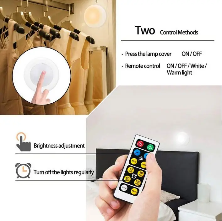 

Dimmable Warm white+White Under Cabinet Lights Puck Light Shelf Kitchen Closet Lamp LED Closet Showcase Counter Night Lighting