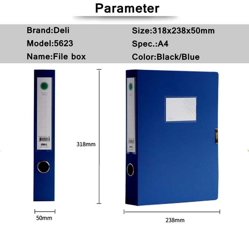 5 шт./лот Deli 5622 5623 A4 ящик для документов чехол с плюшевой застежкой 35 мм 50 мм цвет синий и черный