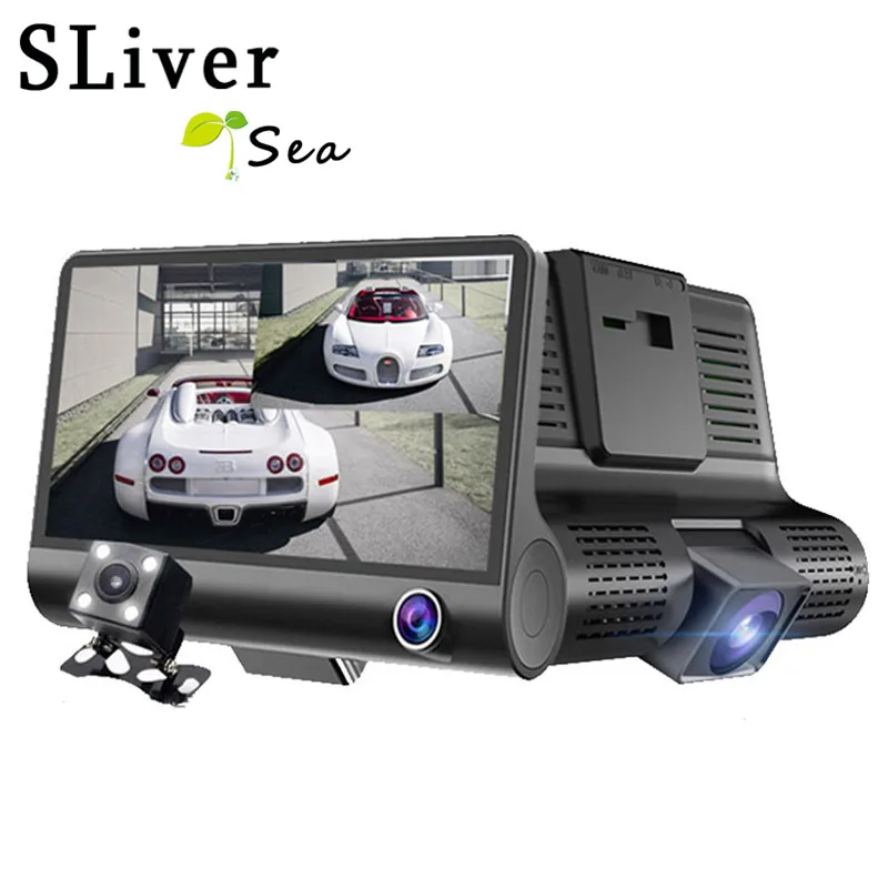 

New 4.0" HD 1080P Car DVR Three Lens Dash Camera Front Rear Interior 3 Vedio Night Vision Hidden Dash Cam Recorder