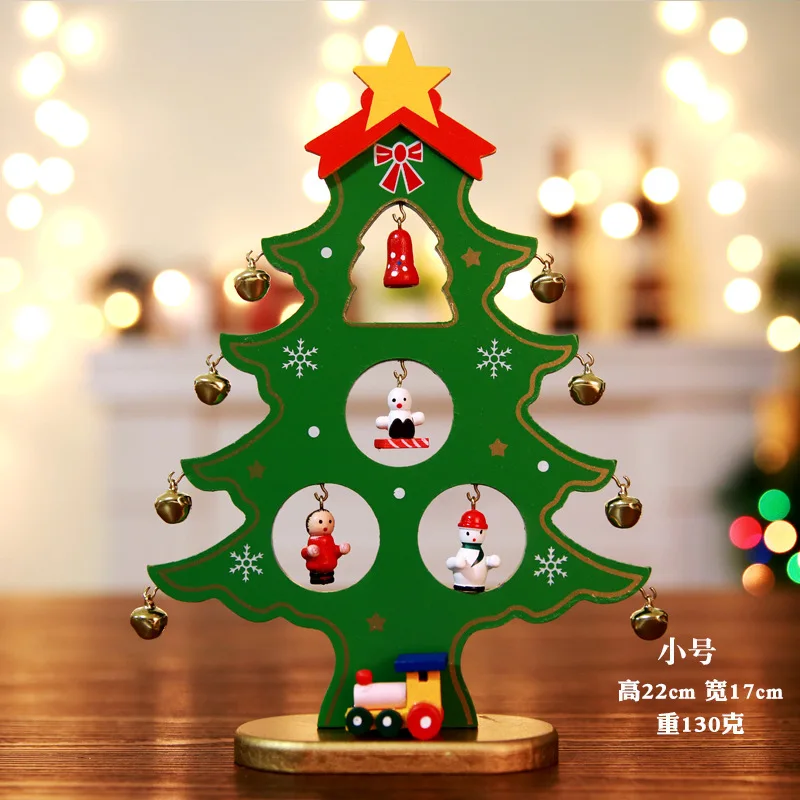 

2018 New Year Christmas Tree Pendant for Home Decoration Wooden with Mini Drop Ornaments Snowman Bells Xmas Craft Gift for Kids