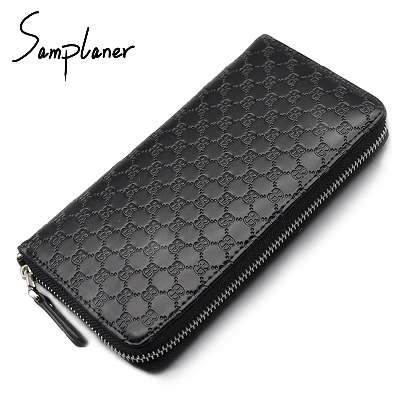 

Samplaner Genuine Leather Long Men's Wallets Clutch Big Zipper Male Wallet Men Coin Purse Card Holder Cattle Two Layers of Skin