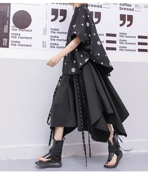 

Women Summer Ribbons Spliced Oversized Loose Casual Black Skirts Female Streetwear Hip Hop Punk Gothic Irregular Long Skirt