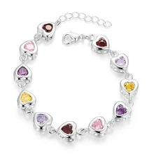 Лучшее качество красочные Cz сердце дизайн звенья браслеты ювелирные изделия 925 пробы серебряные браслеты для Святого Валентина Подарки