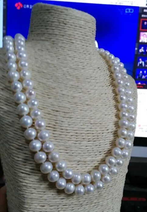 

Free shipping hot sale Women Bridal Wedding Jewelry >>double strands 9-10mm natural south seas white Pearl pendant Necklace 17