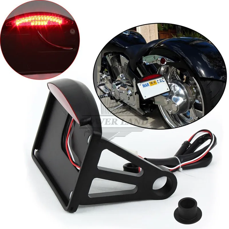

Brand New Billet Aluminum Side Mount License Plate Holder LED Tail Brake Light Frame Bracket For Harley Customs Choppers Black