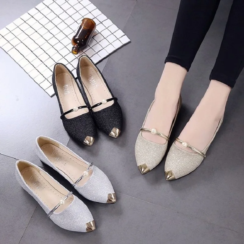 

35-40 size Summer women shoes easy match anti-skid shoe square heel pearl shoe casual pointed toe student shoe women pumps