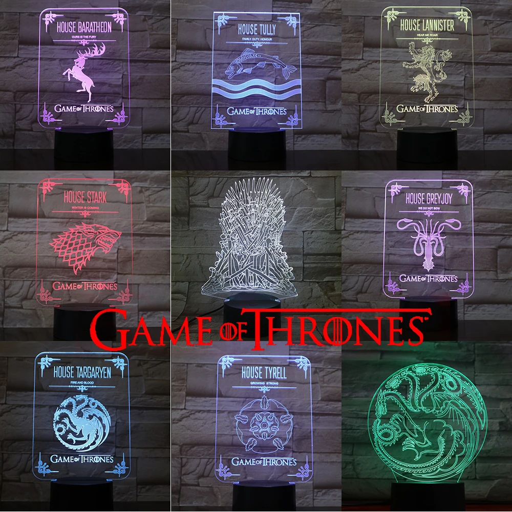 Night Light Acrylic Lamp LED Game Of Thrones Home Deco Touch Light Gift Toy Hot