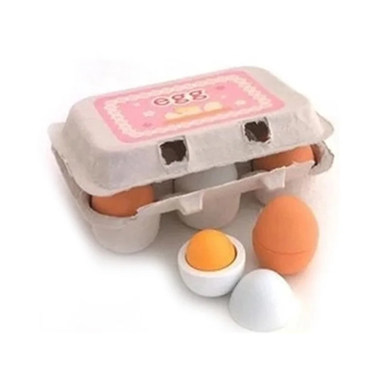 6Pcs/Set Wooden Eggs Toys For Children Girls Kids Fake Food Kitchen