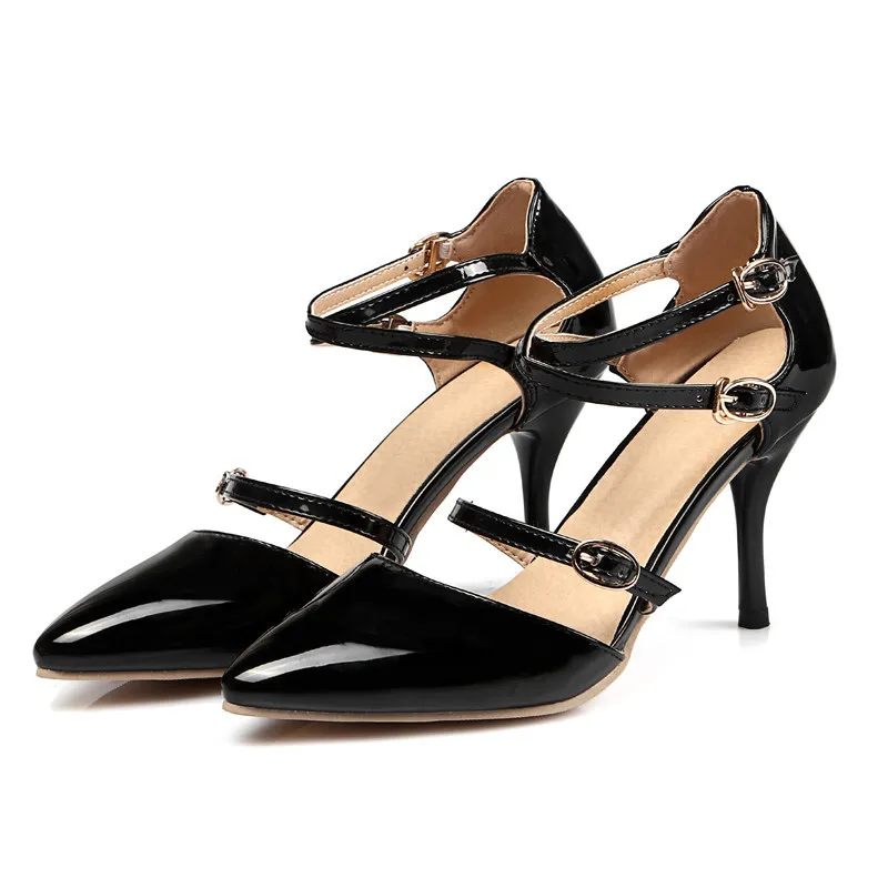 

LVABC 2018 Fashion Cross Strap High Heels Buckle Ankle Closed Toe Ankle Strap Pumps Sexy Party Shoes Thin Heels Big Size 31-48