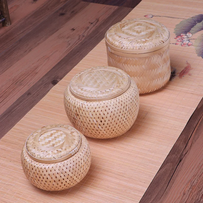 

Bamboo Storage Box With Cover Storage Of Desktop Debris Snack Pu'er Tea Basket No Paint Home Decorative Tea Tray Accessories