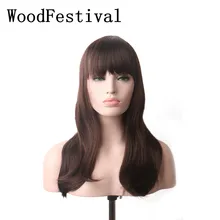 WoodFestival 22 дюймов женские термостойкие синтетические парики длинные коричневые парики с челкой косплей