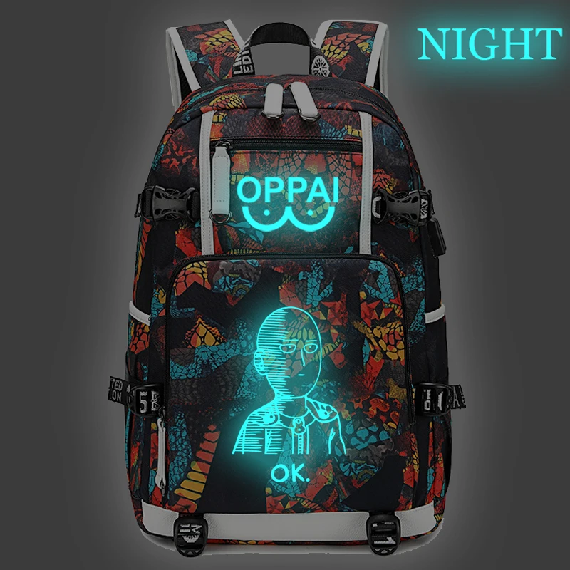 

18 Inch Waterproof Backpacks bag One Punch-Man Prints School Bags Night Luminous Oxford Outdoor Travel Bags for College Bookbag
