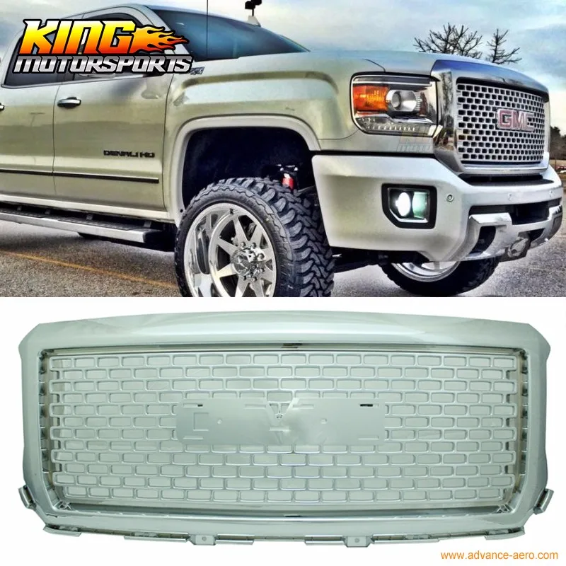 Подходит для 14-15 GMC Sierra 1500 Denali style Хром передний бампер, капот сетка решетка-ABS глобальная по всему миру