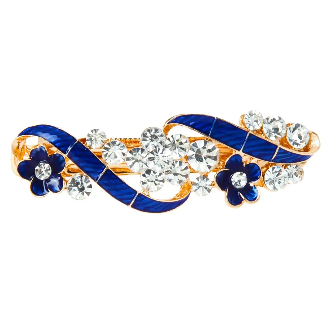 

Woman Girl Blue Flower Shiny Rhinestone Barrette French Hair Clip