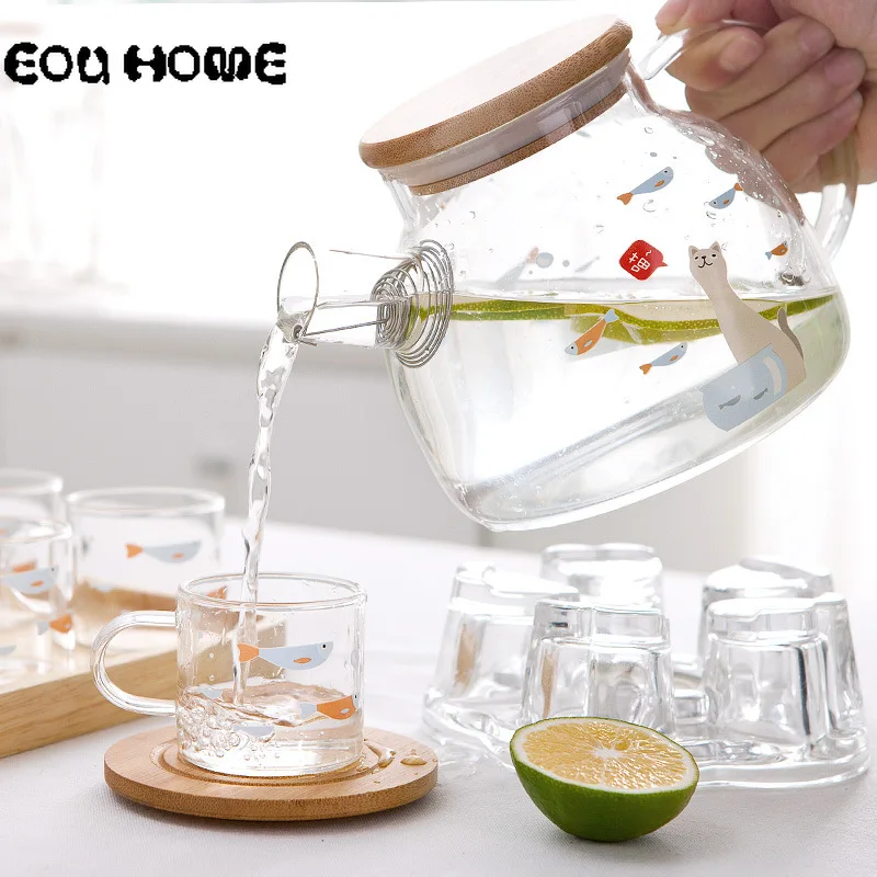 

Heat-resistant Glass Teapots Filter Blooming Flower Tea Pot Office Home Cold Water Pot Glass Coffee Mugs Lemon Juice Milk Cup