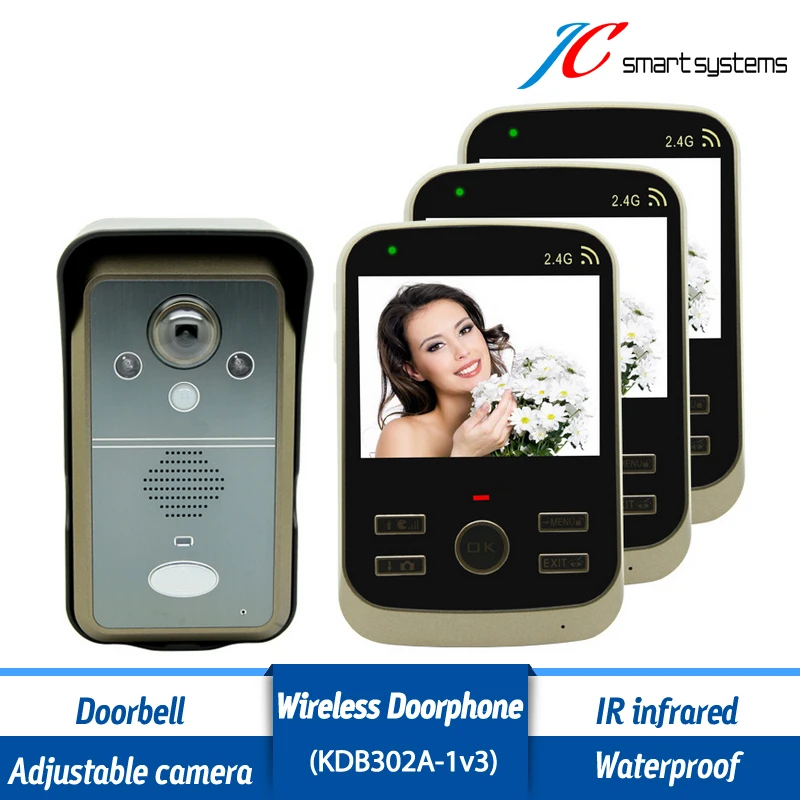 

Home Door Video Intercom Wireless Video Door Bell 1v3 Indoor Monitors With Adjustable Camera + Motion Detect/ IR Infrared Sensor