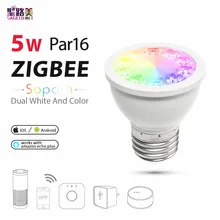 Цветная(RGB) и двойной белого цвета, доступен в 5 Вт E27 PAR16 светодиодный прожектор, Светодиодная лента RGBW/CW 2700-6500 K светодиодный лампы AC100-240V zigbee zll работать с alexa puls светодиодный потолочный светильник